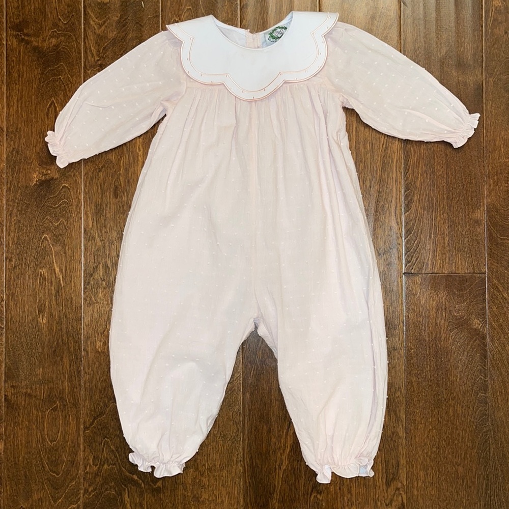 GU Cecil & Lou Peach Swiss Dot Scalloped Collar Long Bubble - 3T